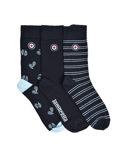 Lambretta 3 Pack Paisley Target Socks Navy/Sky
