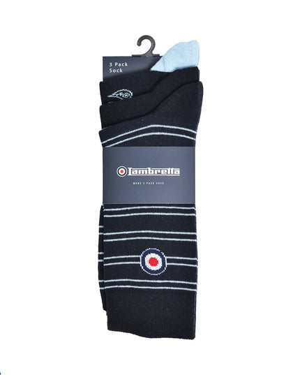 Lambretta 3 Pack Paisley Target Socks Navy/Sky
