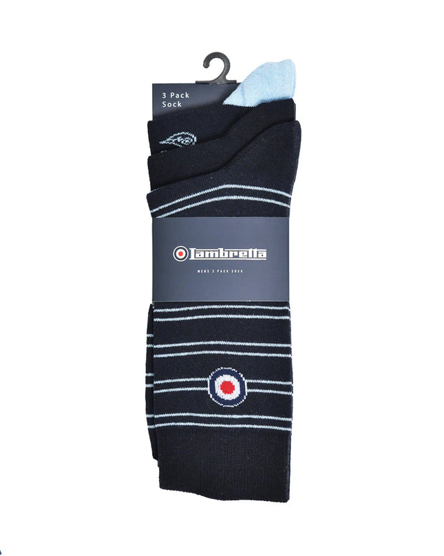 Lambretta 3 Pack Paisley Target Socks Navy/Sky