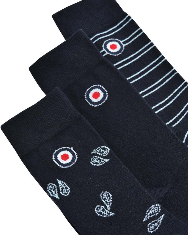 Lambretta 3 Pack Paisley Target Socks Navy/Sky