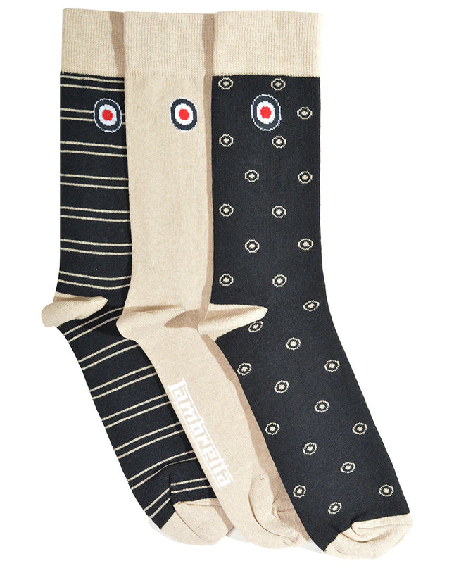 Lambretta 3 Pack Paisley Target Socks Navy/Stone