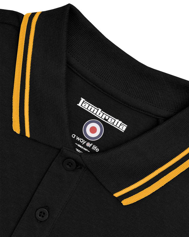 Lambretta Twin Tipped Polo in Black/Gold