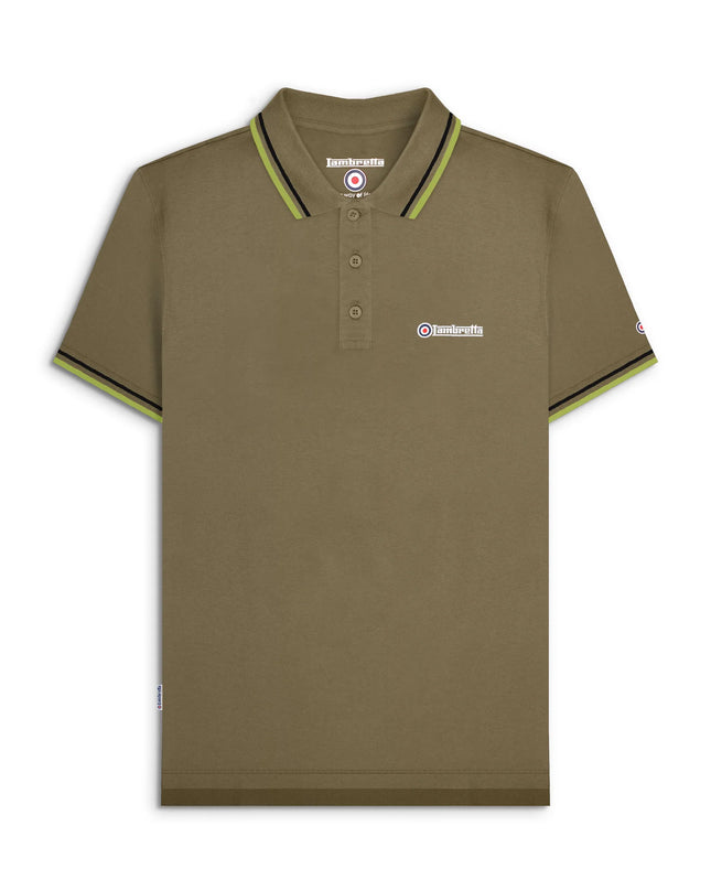 Lambretta Twin Tipped Polo in Khaki (Black/Sage)