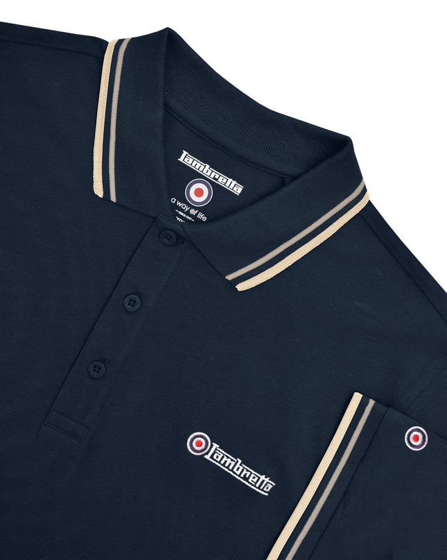 Lambretta Twin Tipped Polo Navy Cinder/Cream
