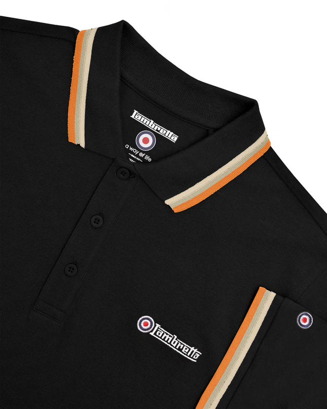 Lambretta Triple Tipped Polo Black Stone/Cashew/Orange