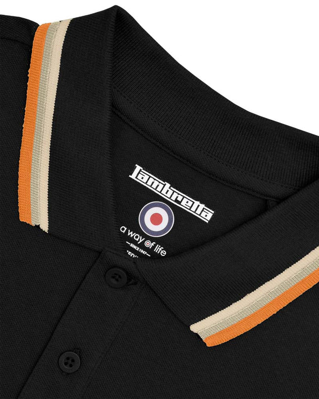 Lambretta Triple Tipped Polo Black Stone/Cashew/Orange