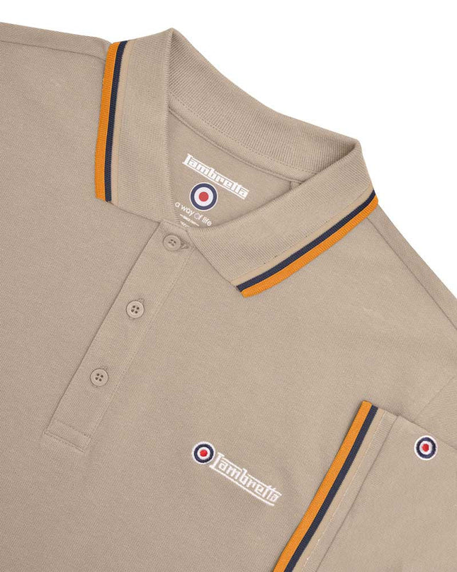 Lambretta Triple Tipped Polo Cashew Stone/Navy/Orange - 040