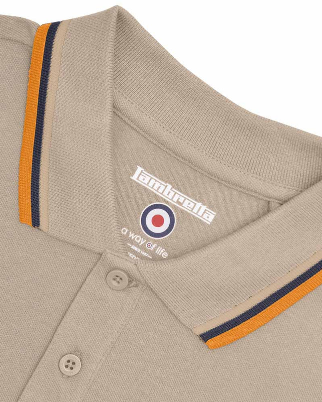 Lambretta Triple Tipped Polo Cashew Stone/Navy/Orange - 040
