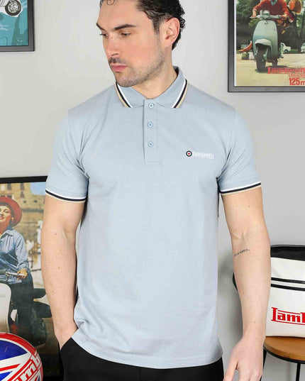 Lambretta Triple Tipped Polo Dusky Blue White/Navy/Cream - 107