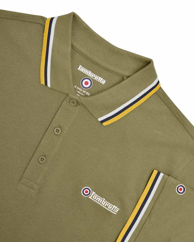 Lambretta Triple Tipped Polo Khaki White/Navy/Gold