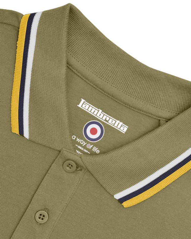 Lambretta Triple Tipped Polo Khaki White/Navy/Gold