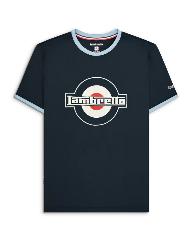 Lambretta Logo Ringer Tee in Dark Navy/Blue
