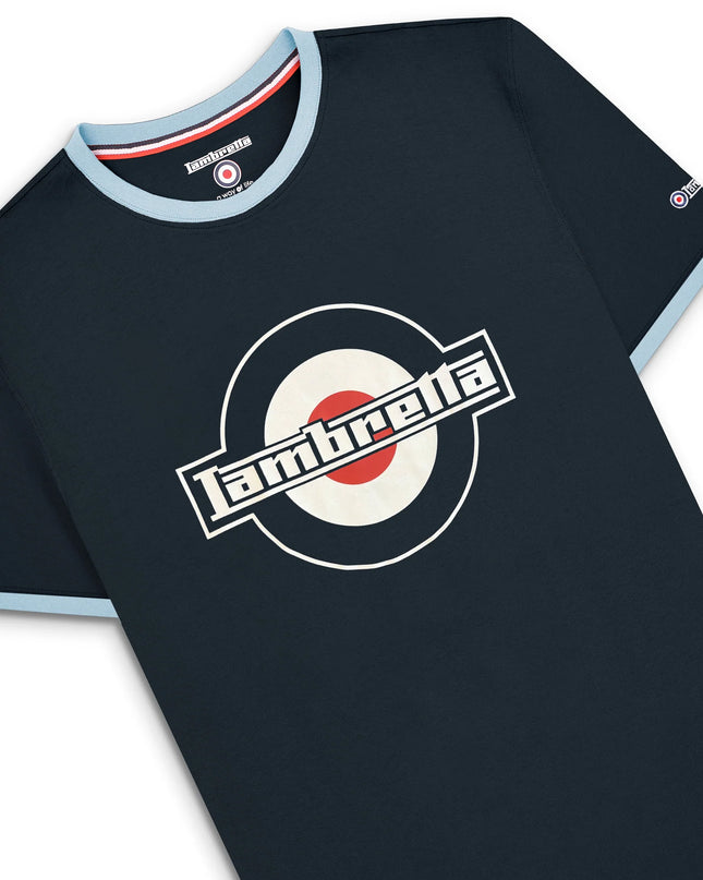 Lambretta Logo Ringer Tee in Dark Navy/Blue