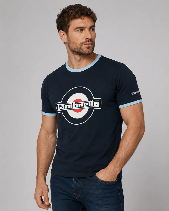 Lambretta Logo Ringer Tee in Dark Navy/Blue