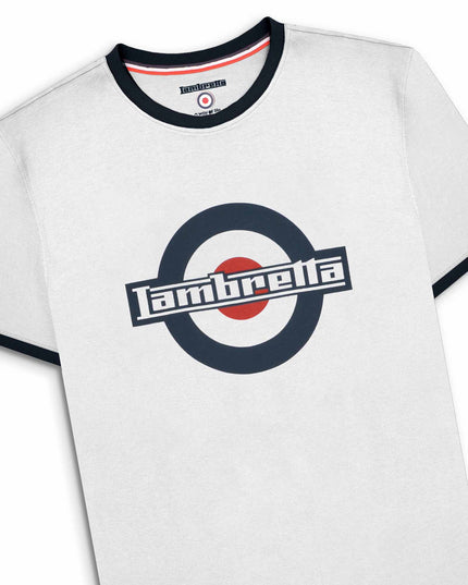 Lambretta Logo Ringer Tee in White/Navy