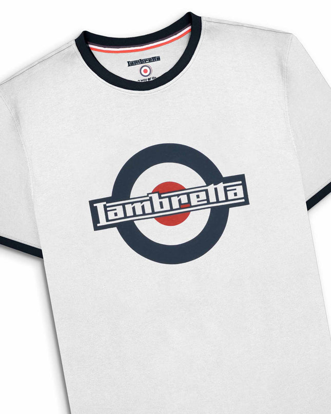 Lambretta Logo Ringer Tee in White/Navy