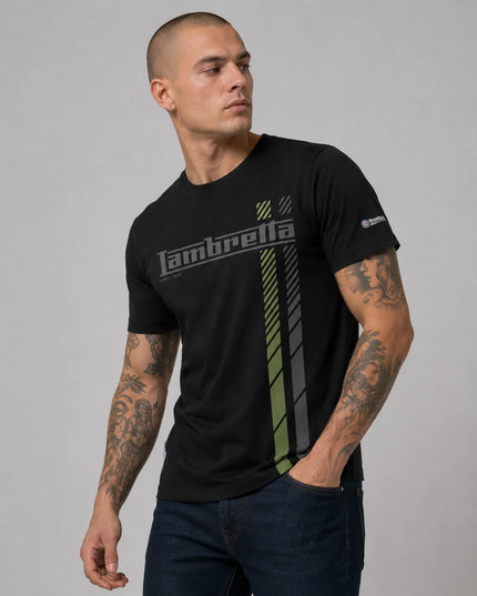 Lambretta Fade Racing Stripe Tee in Black/Sage 