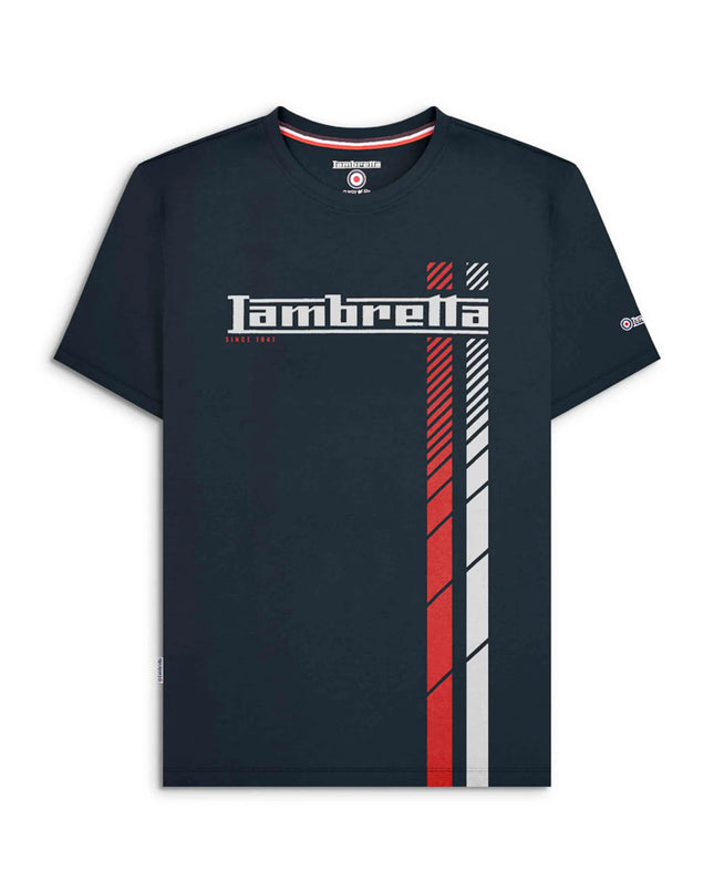 Lambretta Fade Racing Stripe Tee in Navy/White/Red