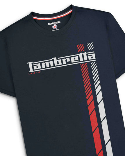 Lambretta Fade Racing Stripe Tee in Navy/White/Red