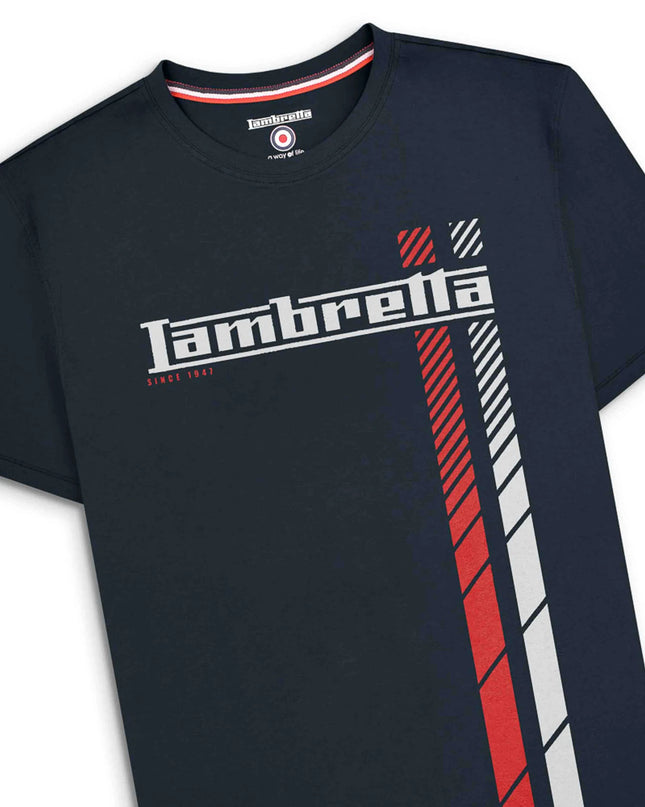 Lambretta Fade Racing Stripe Tee in Navy/White/Red
