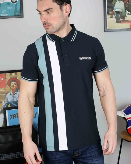 Lambretta Vertical Stripe Polo Navy/Smoke Blue