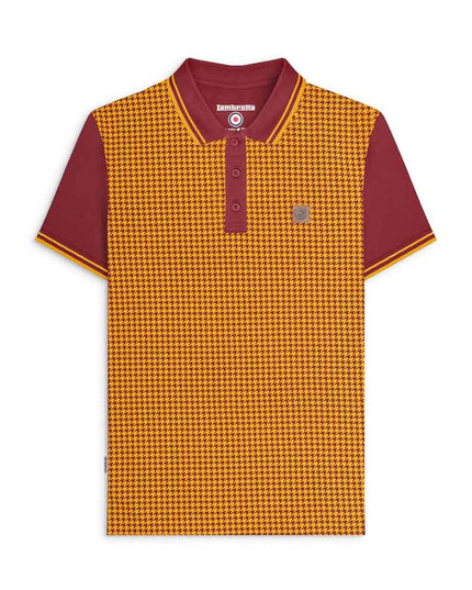 Lambretta Hounds Tooth Polo Burgundy/Gold