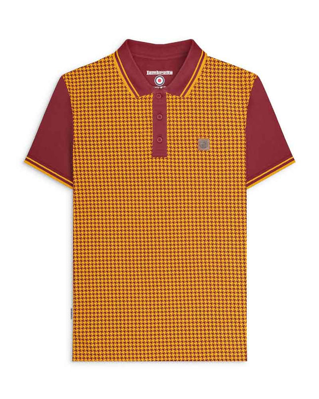 Lambretta Hounds Tooth Polo Burgundy/Gold
