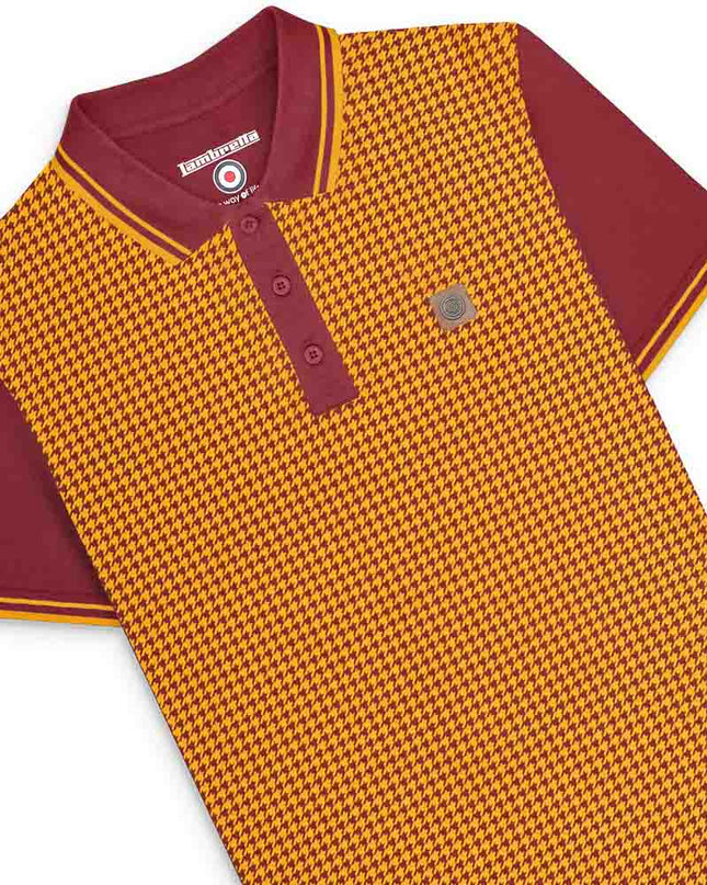 Lambretta Hounds Tooth Polo Burgundy/Gold