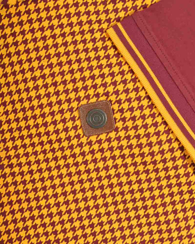 Lambretta Hounds Tooth Polo Burgundy/Gold