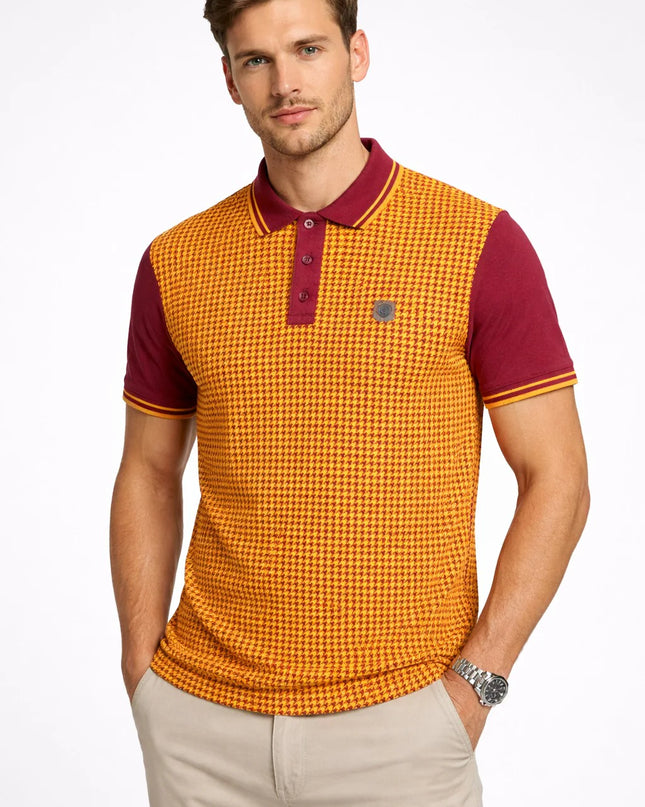 Lambretta Hounds Tooth Polo Burgundy/Gold