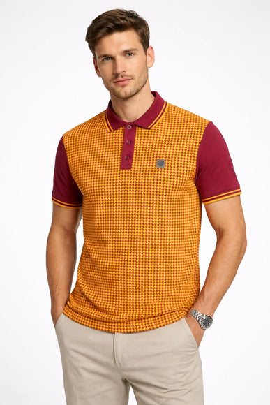 Lambretta Hounds Tooth Polo Burgundy/Gold