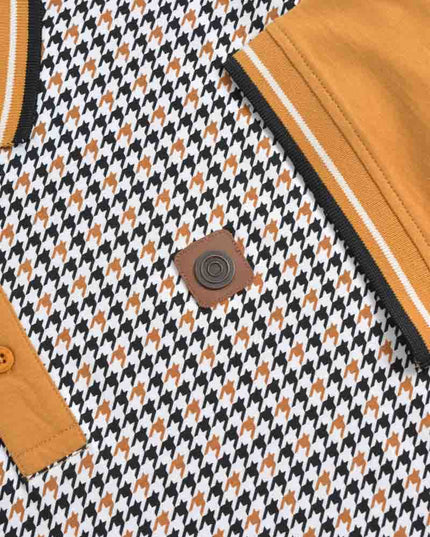 lambretta houndstooth polo shirt mustard