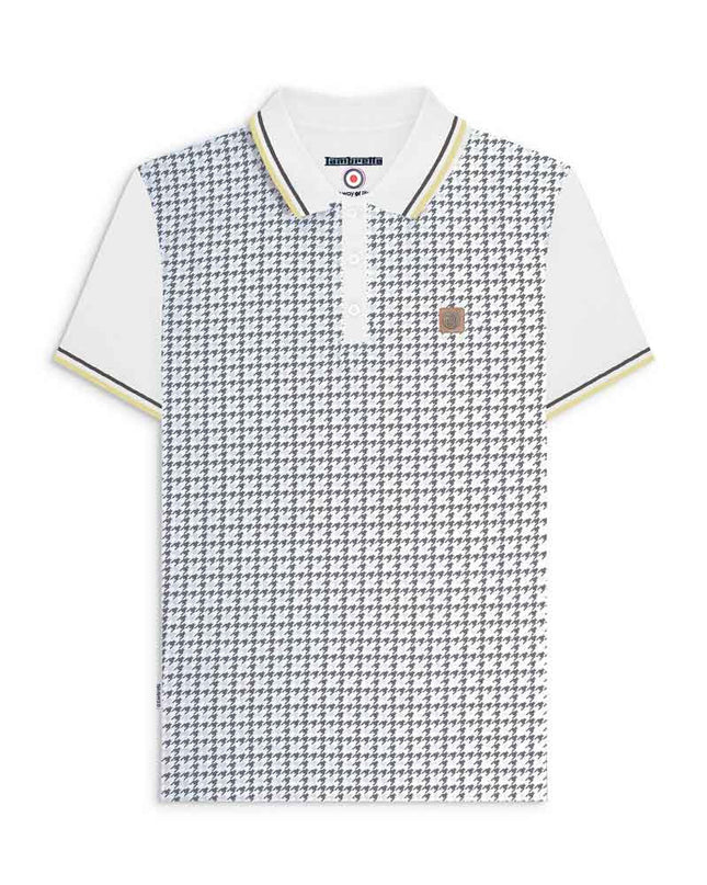 Lambretta Hounds Tooth Polo White/Iron/Silver