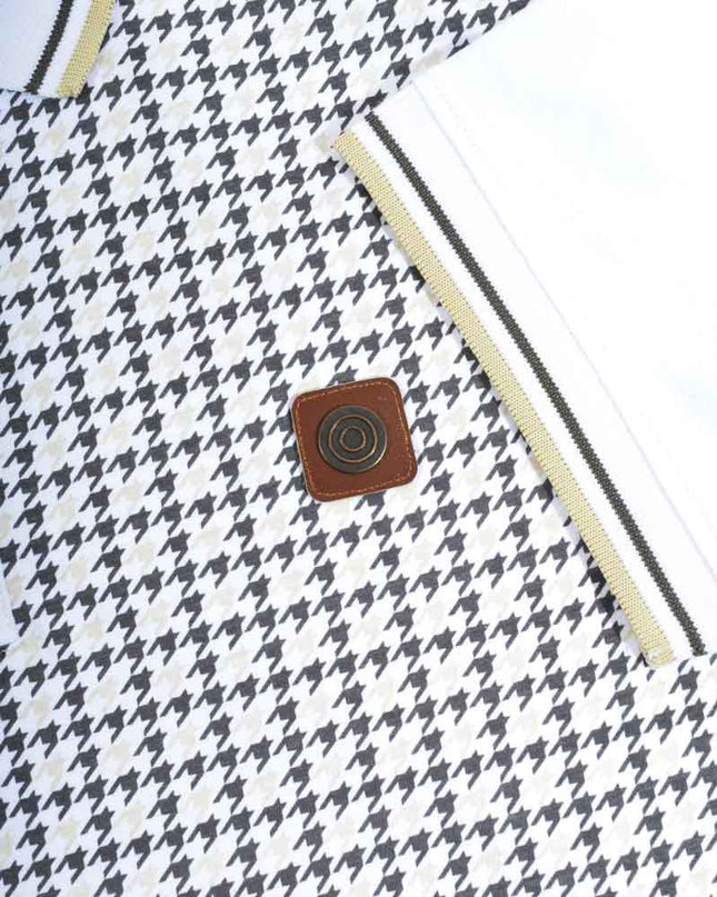 Lambretta Hounds Tooth Polo White/Iron/Silver