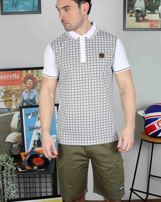 Lambretta Hounds Tooth Polo White/Iron/Silver