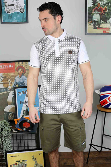 Lambretta Hounds Tooth Polo White/Iron/Silver