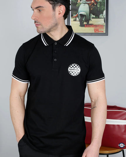 Lambretta Two Tone Badge Polo Black 