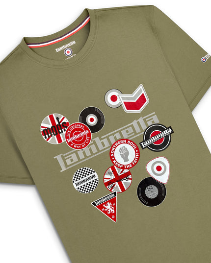 Lambretta Mod Badges Tee in Khaki