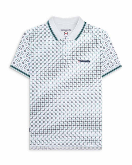 Lambretta GEO AOP Polo White Navy/Smoke Blue
