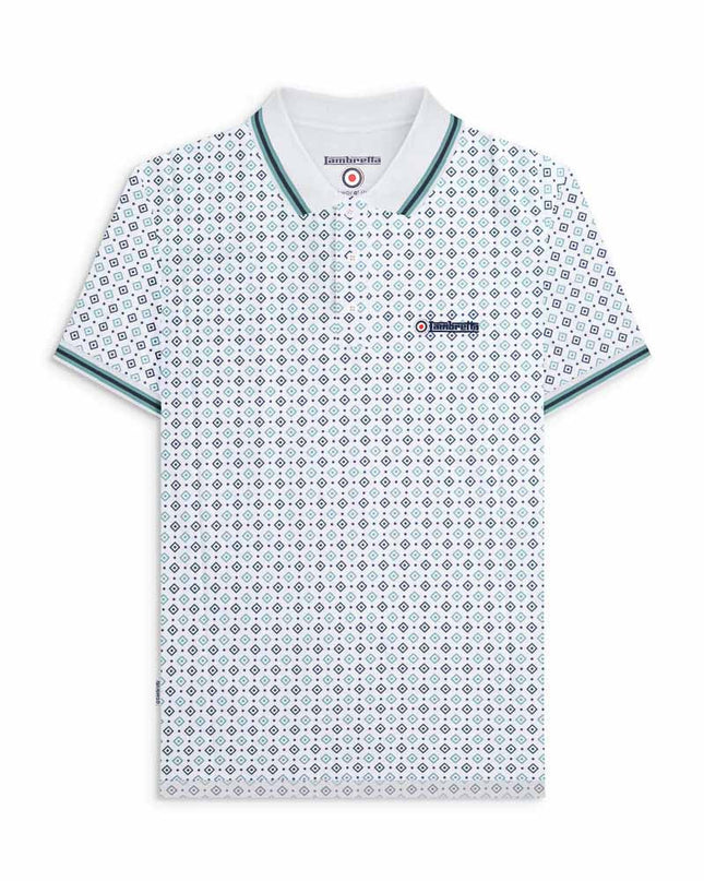 Lambretta GEO AOP Polo White Navy/Smoke Blue