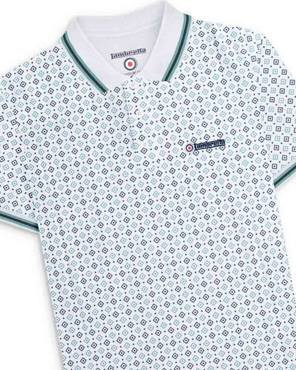Lambretta GEO AOP Polo White Navy/Smoke Blue
