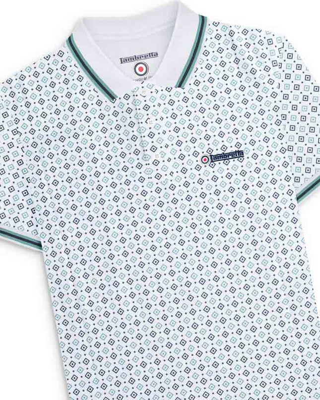 Lambretta GEO AOP Polo White Navy/Smoke Blue