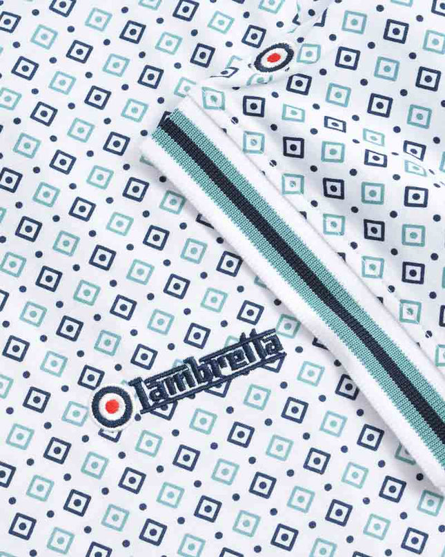 Lambretta GEO AOP Polo White Navy/Smoke Blue