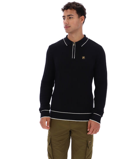 FILA Gold Sully Textured Knit L/S Polo Black