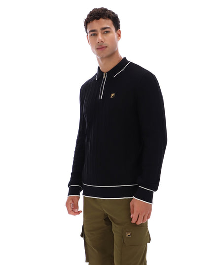 FILA Gold Sully Textured Knit L/S Polo Black