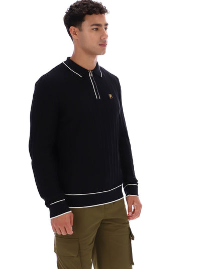 FILA Gold Sully Textured Knit L/S Polo Black