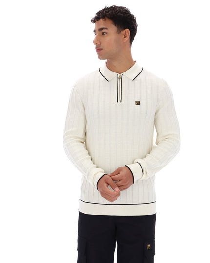 FILA Gold Sully Textured Knit L/S Polo Ecru 
