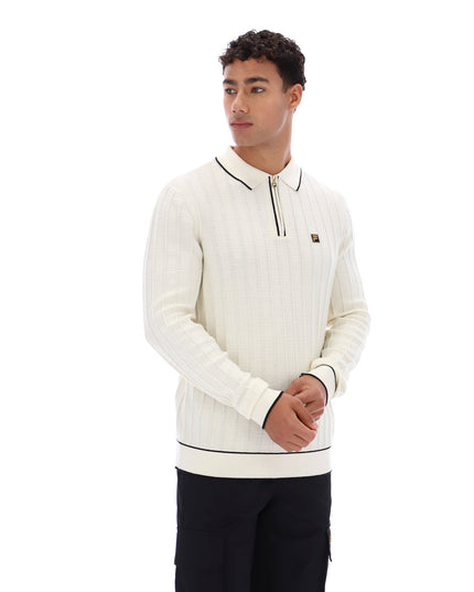 FILA Gold Sully Textured Knit L/S Polo Ecru 