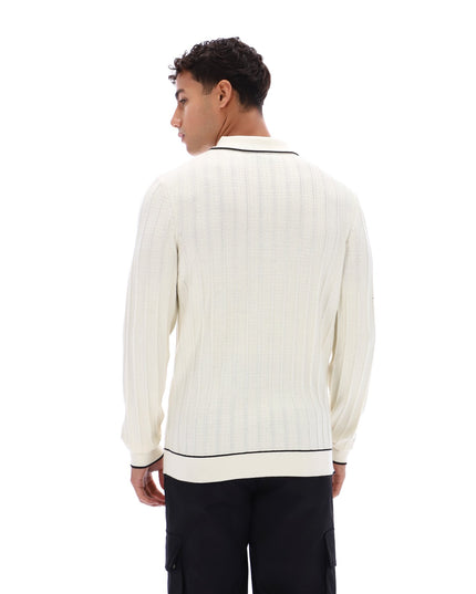 FILA Gold Sully Textured Knit L/S Polo Ecru 