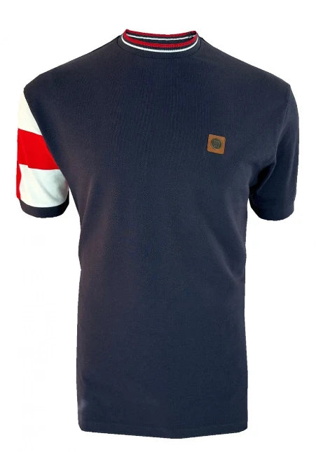 TROJAN England Flag Print Pique Tee TR/9088 in Navy